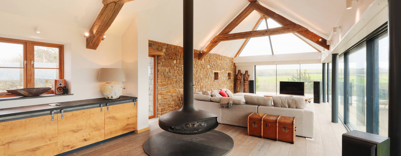 Down Barton, Devon, Trewin Design Architects Trewin Design Architects Salones de estilo moderno