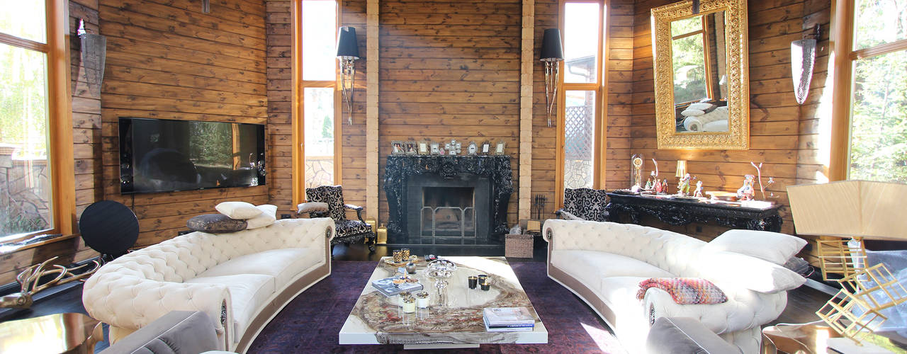 Log House, Orkun Indere Interiors Orkun Indere Interiors Living room Solid Wood Multicolored