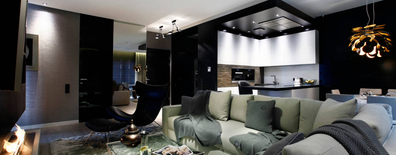 Elegancki apartament, w którym króluje czerń, FLOW Franiak&Caturowa FLOW Franiak&Caturowa Soggiorno moderno