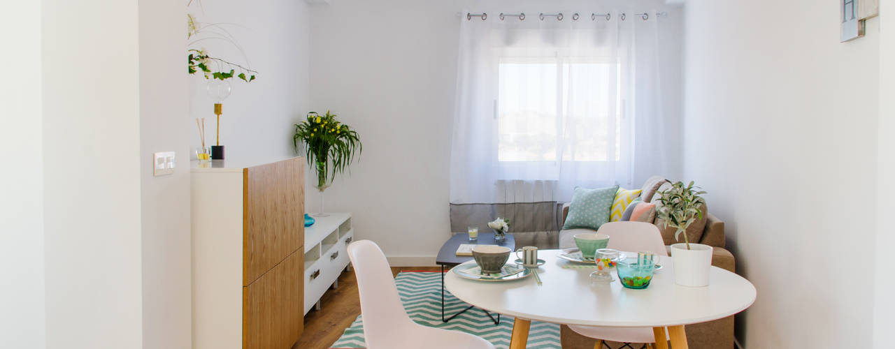 Apartamento estilo nórdico de 52m2 Ideal para Solteros , Noelia Villalba Interiorista Noelia Villalba Interiorista 北欧デザインの ダイニング