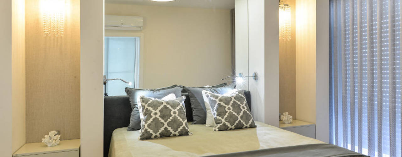 Apartamento T1 – Estoril, IDEIAS DE INTERIORES IDEIAS DE INTERIORES モダンスタイルの寝室