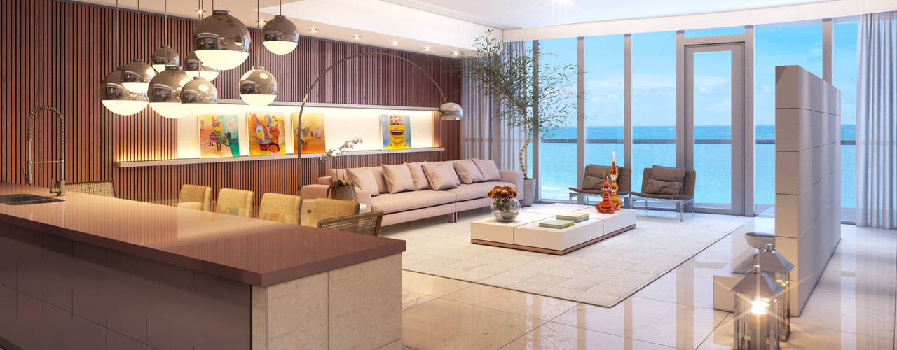 Apartamento em Miami - Château beach, Giovanna Castagna Arquitetura Interiores Giovanna Castagna Arquitetura Interiores Modern Living Room Wood Wood effect