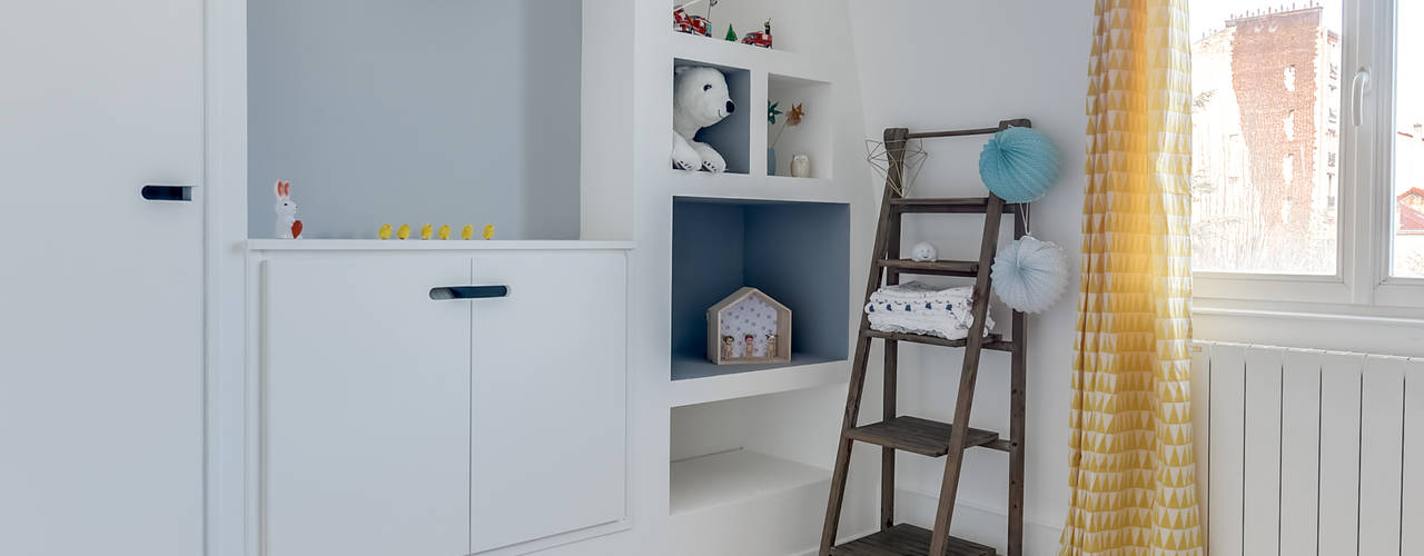 PROJET COLOMBES, Agence Transition Interior Design, Architectes: Carla Lopez et Margaux Meza, Transition Interior Design Transition Interior Design Nursery/kid’s room