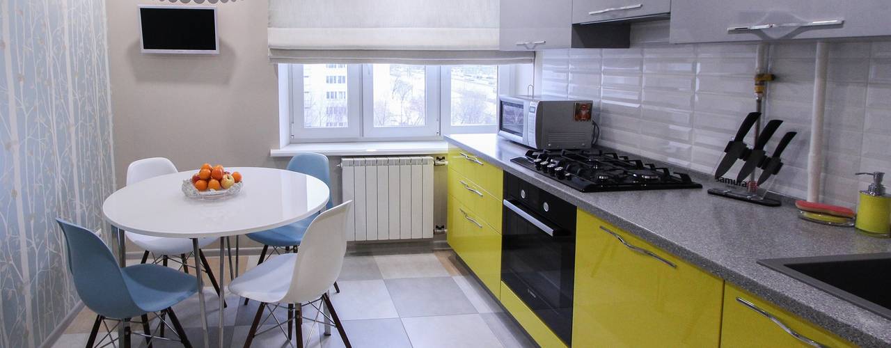 Кухня: до и после ремонта, 16dots 16dots Cocinas de estilo minimalista Amarillo Utensilios de cocina