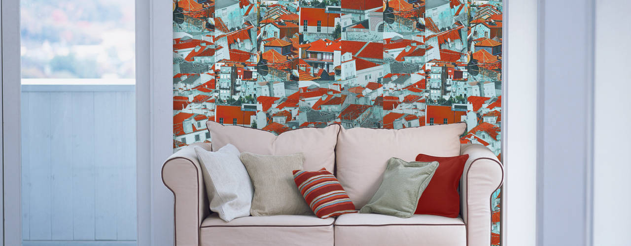 Riscas Portuguesas, OH Wallpaper OH Wallpaper Paredes e pisos modernos Papel Laranja