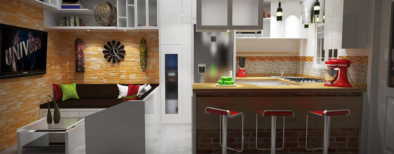 Diseño Sala-Cocina/Comedor , Interiorismo con Propósito Interiorismo con Propósito Столовая комната в стиле модерн