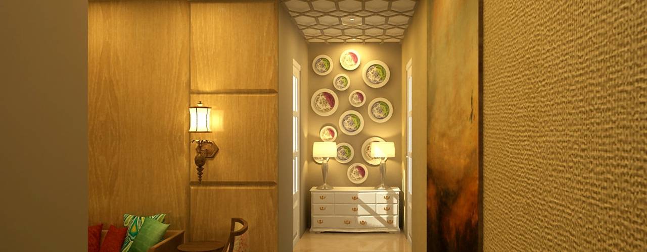 Living Room, Shreya Bhimani Designs Shreya Bhimani Designs Moderne gangen, hallen & trappenhuizen