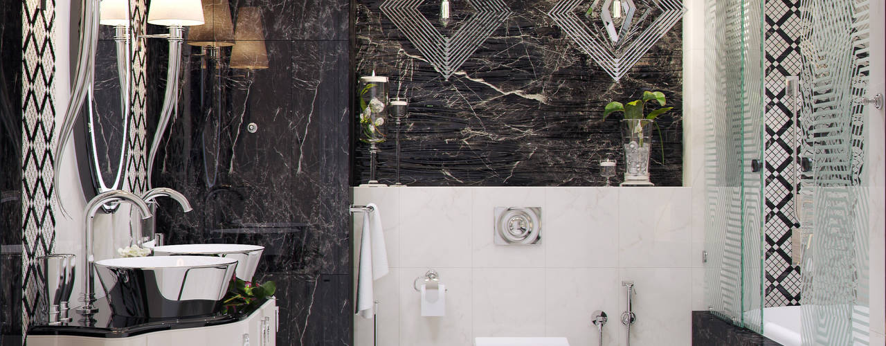Ванная комната "Black & white" vol. 2, Студия дизайна Дарьи Одарюк Студия дизайна Дарьи Одарюк 現代浴室設計點子、靈感&圖片