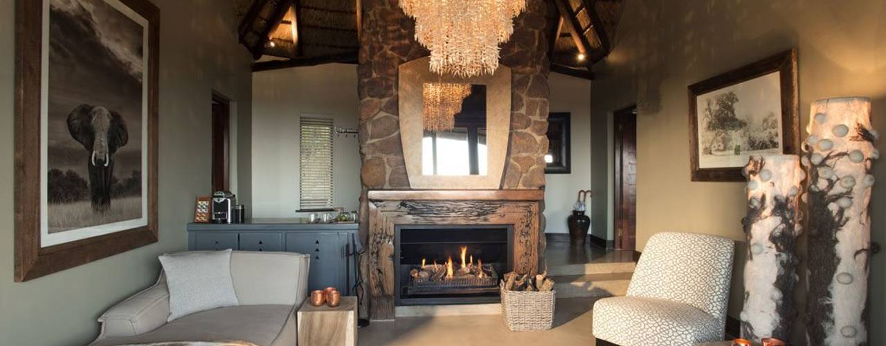 Mhondoro, een Lodge in Zuid-Afrika, All-In Living All-In Living 모던스타일 거실