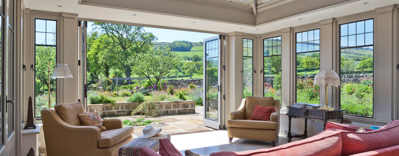 Conservatory with Bronze Casement Windows on a Period Farmhouse, Vale Garden Houses Vale Garden Houses Classic style conservatory Tiles