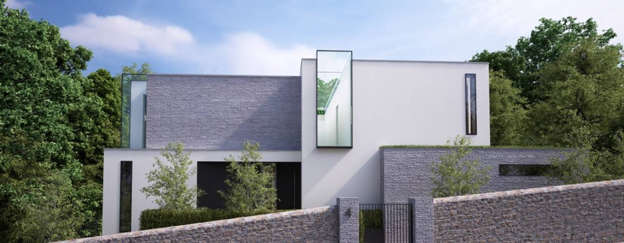 This 3 floor residence fully adopts the qualities of a steeply sloping site with views over Dublin Bay, Des Ewing Residential Architects Des Ewing Residential Architects Casas estilo moderno: ideas, arquitectura e imágenes