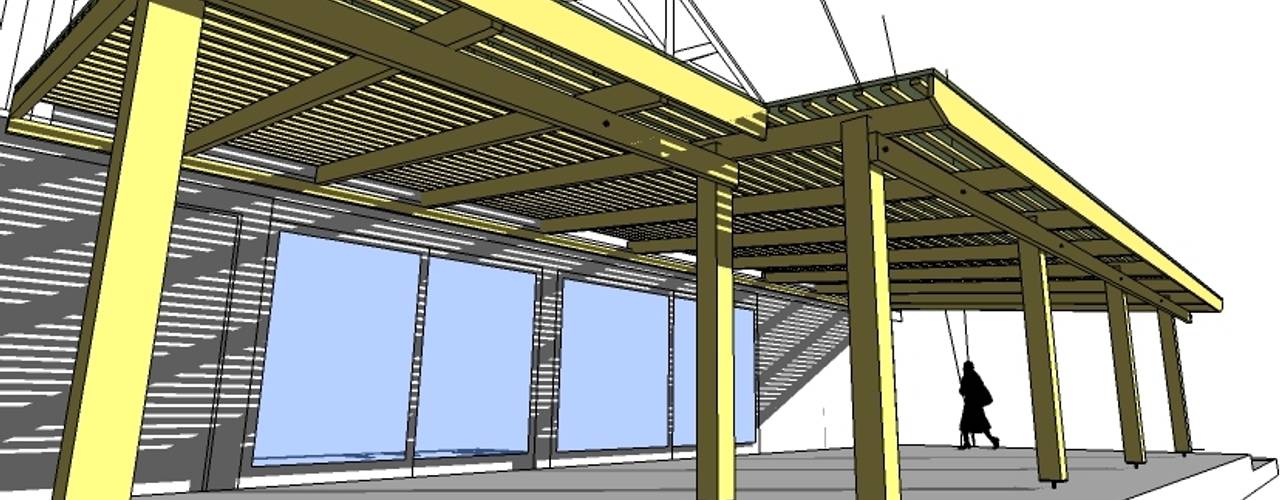 Pérgola Parrón, ARQUITECTURA E INGENIERIA PUNTAL LIMITADA ARQUITECTURA E INGENIERIA PUNTAL LIMITADA ระเบียง, นอกชาน ไม้ Wood effect