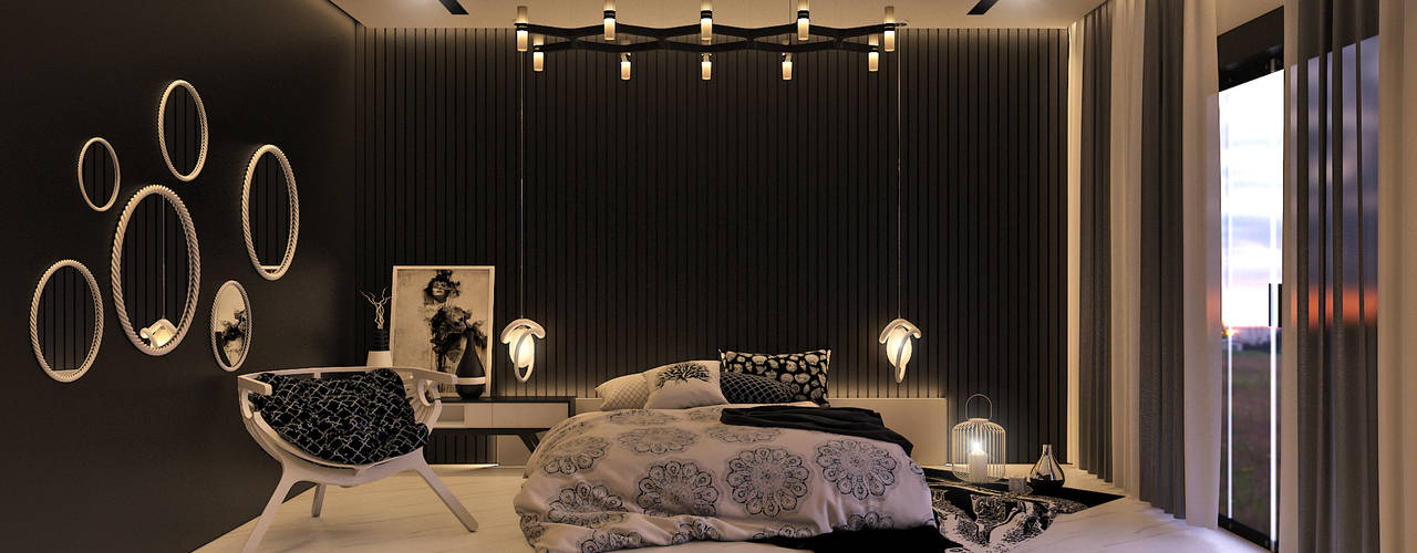 black and white bedroom, KARU AN ARTIST KARU AN ARTIST Modern style bedroom