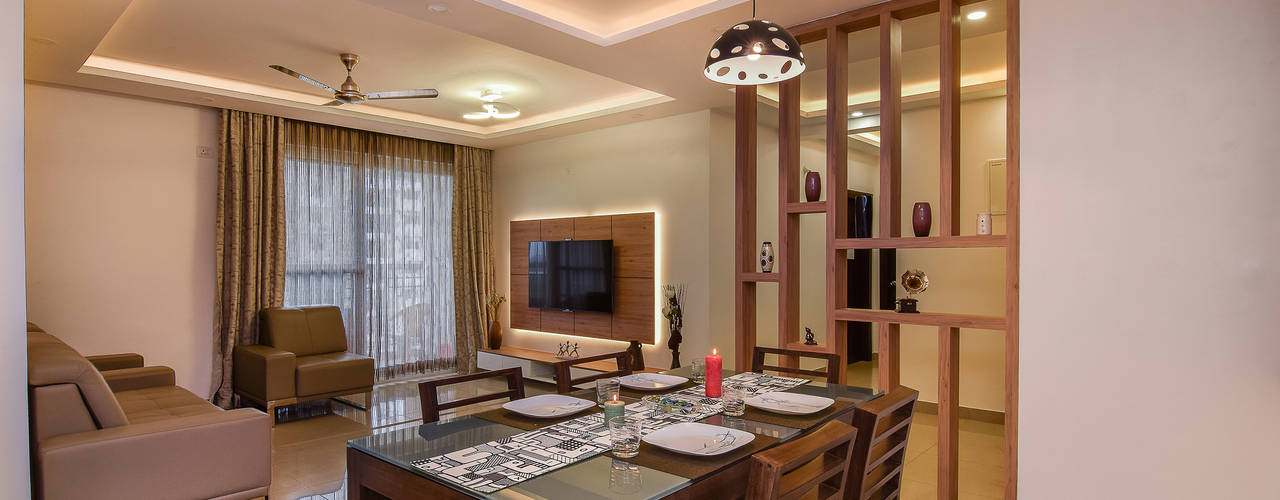 Apartment Interior Design Bangalore 4BHK, Design Arc Interiors Interior Design Company Design Arc Interiors Interior Design Company モダンデザインの リビング 合板（ベニヤ板）