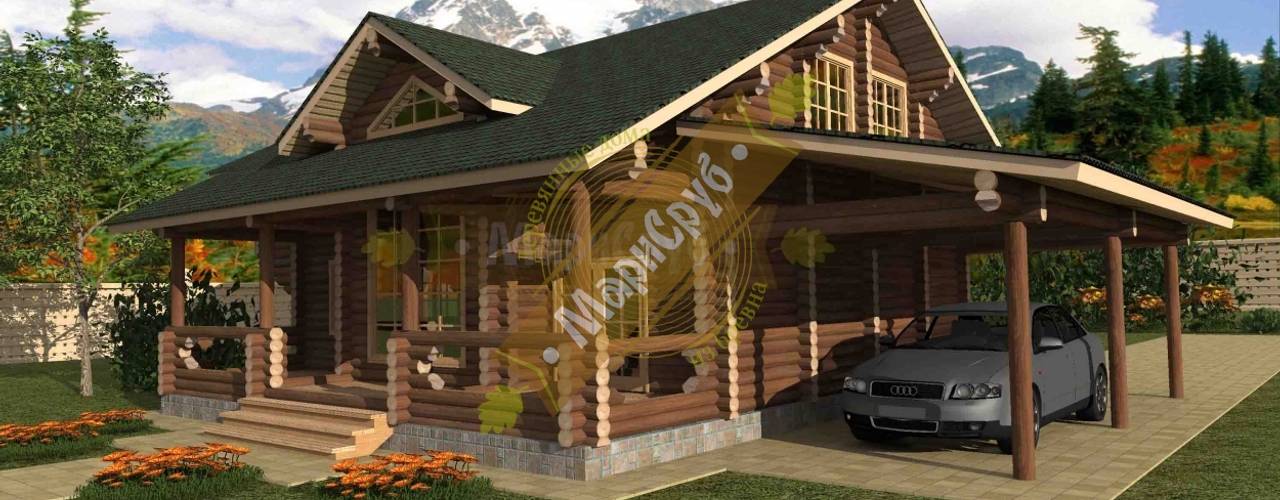 Полутораэтажный деревянный дом с террассой и балконом "Алтай", Марисруб Марисруб 房子 複合木地板 Transparent