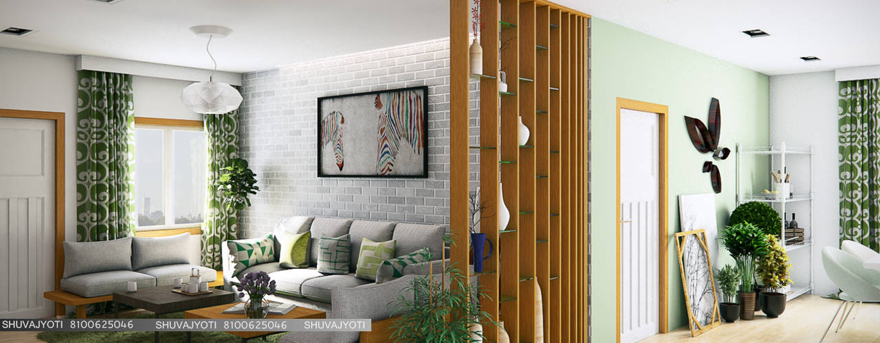 3D VISUALIZATION, FREELANCE FREELANCE Scandinavian style living room Bricks