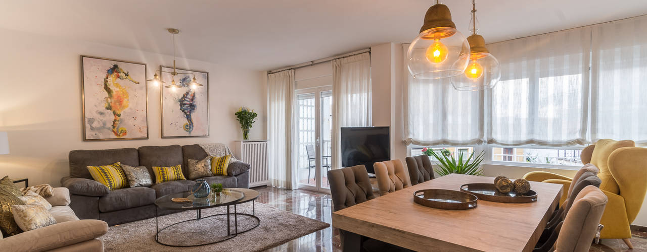 Reportaje fotográfico en piso reformado en Granada, Home & Haus | Home Staging & Fotografía Home & Haus | Home Staging & Fotografía Moderne Wohnzimmer Weiß