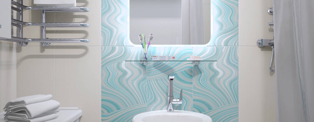 Голубая ванная комната — красивый дизайн интерьера с фото