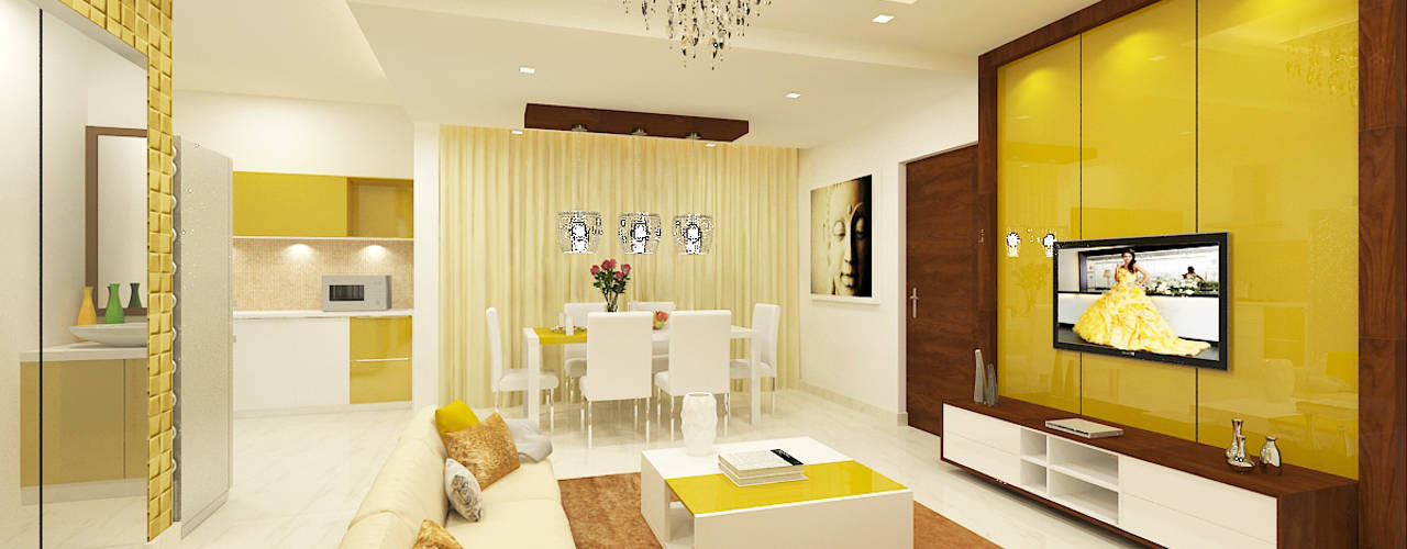 Jain Heights Apartment Interiors, Bangalore., Kredenza Interior Studios Kredenza Interior Studios Modern living room