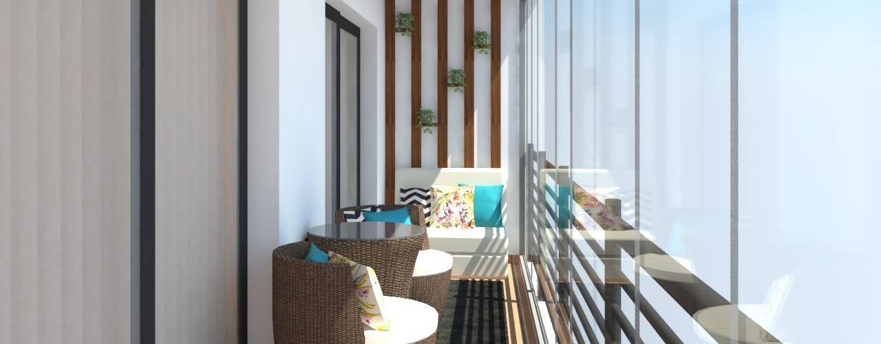 Projeto 3D - Apartamento Montijo, Ana Andrade - Design de Interiores Ana Andrade - Design de Interiores Moderner Balkon, Veranda & Terrasse