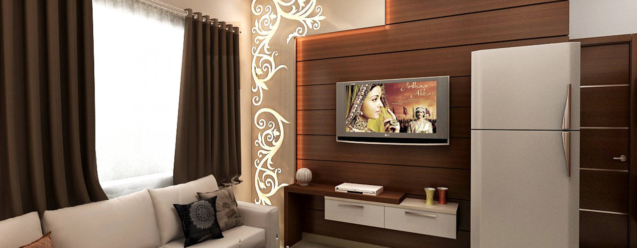 Residence at Rohini, New Delhi, Design Essentials Design Essentials Modern living room Plywood Brown