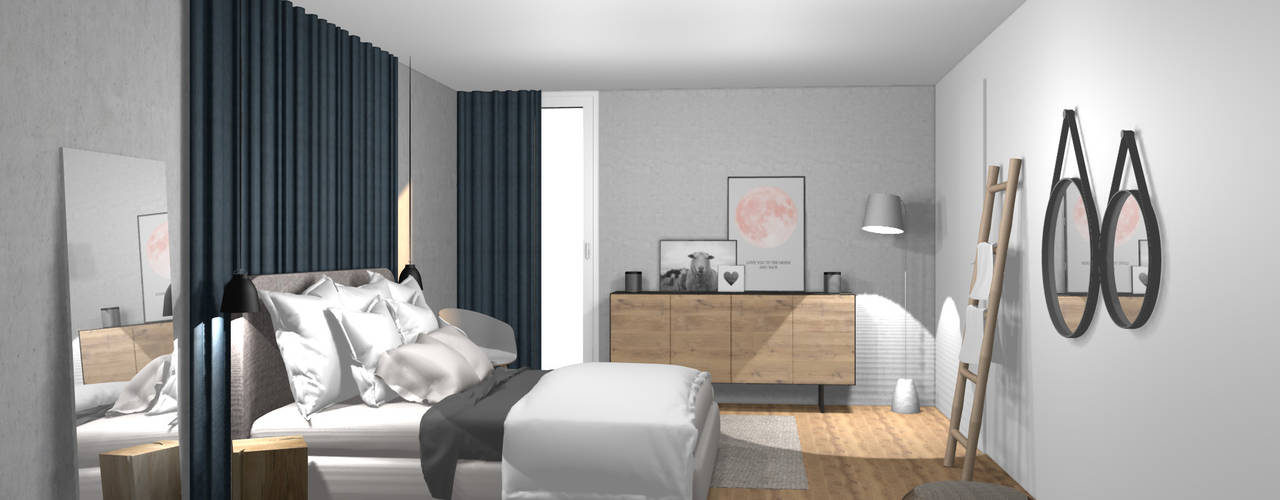 3D Stylisches Schlafzimmer, wohnly wohnly Modern style bedroom Concrete