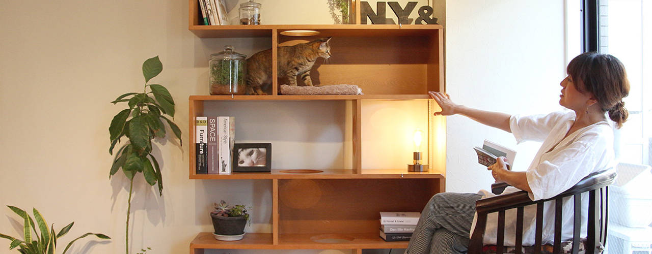 NYAND SHELF <CAVE> - Furniture for Cats and Humans -, 一級建築士事務所アンドロッジ 一級建築士事務所アンドロッジ Salas modernas