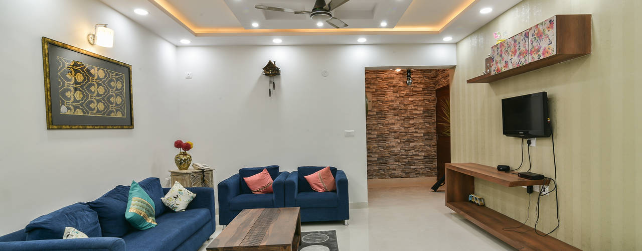 Gloryfields Apartment - Bangalore, Wenzelsmith Interior Design Pvt Ltd Wenzelsmith Interior Design Pvt Ltd ห้องนั่งเล่น