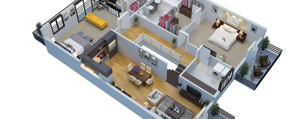 Floor Plan Drawing 13x9.5 Meter 43x31 Feet 2 Beds - Pro Home DecorZ