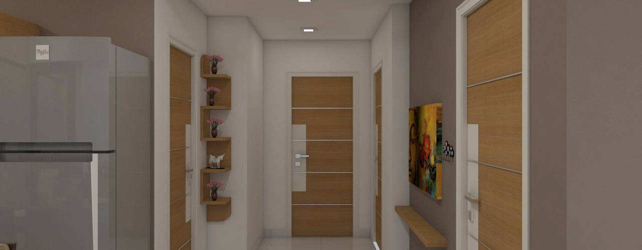 homify Asian style corridor, hallway & stairs Plywood