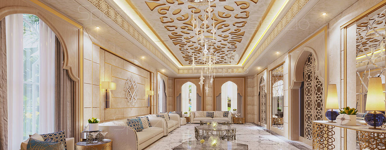 Luxury Majlis interior design in Dubai, Spazio Interior Decoration LLC Spazio Interior Decoration LLC Klasik Oturma Odası