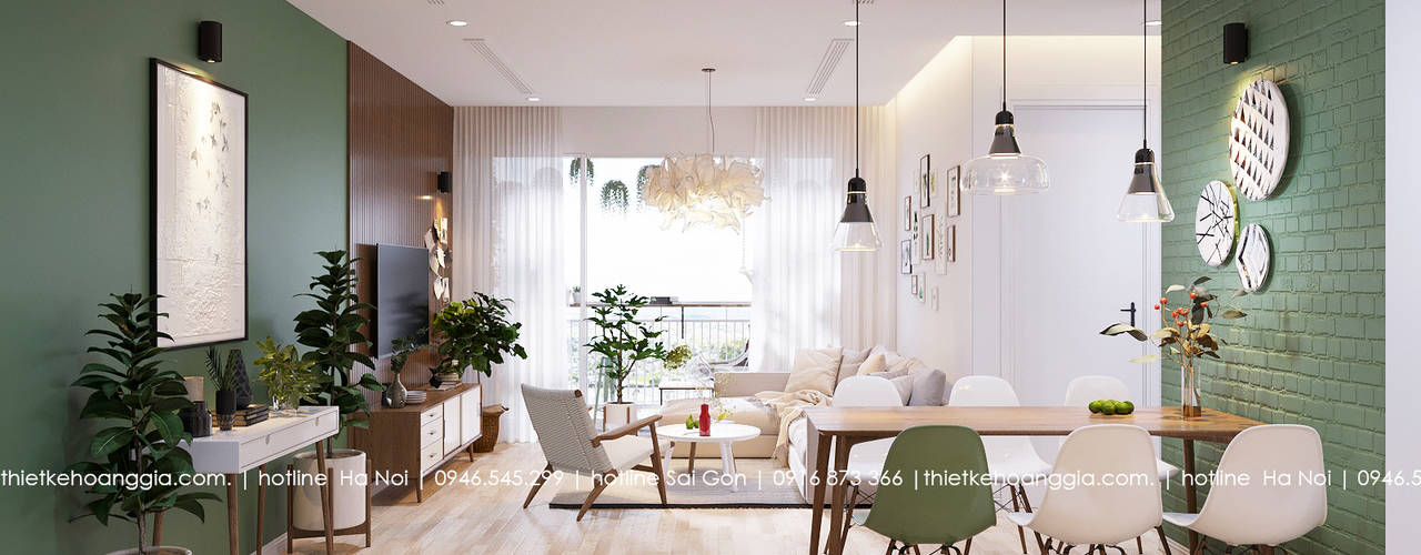 Thiết kế nội thất chung cư 55m cho chị Lan Anh, Nội Thất Hoàng Gia Nội Thất Hoàng Gia 和風デザインの リビング