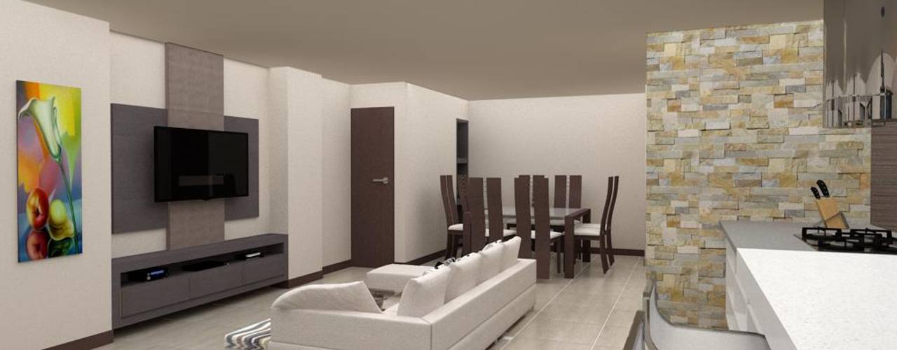 Diseño Cocina y Mueble Tv, Arq. Barbara Bolivar Arq. Barbara Bolivar Moderne Wohnzimmer Holz Holznachbildung