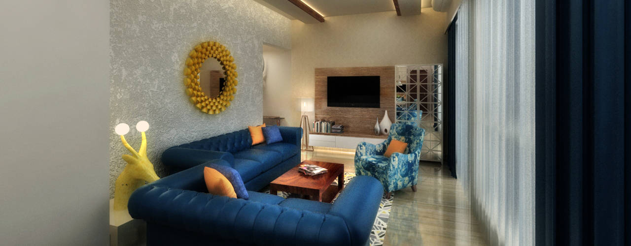 2 BHK at Chandivali, Mumbai, A Design Studio A Design Studio Modern Living Room Wood Beige