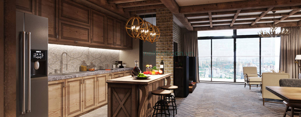 Phong cách Rustic ~ Rustic style ~ Vinhomes Central Park, ICON INTERIOR ICON INTERIOR مطبخ