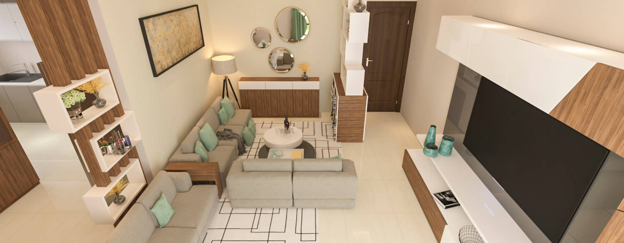 ANUJ SHARMA 3BHK, Samanta’s Studio Samanta’s Studio Гостиная в стиле модерн Фанера