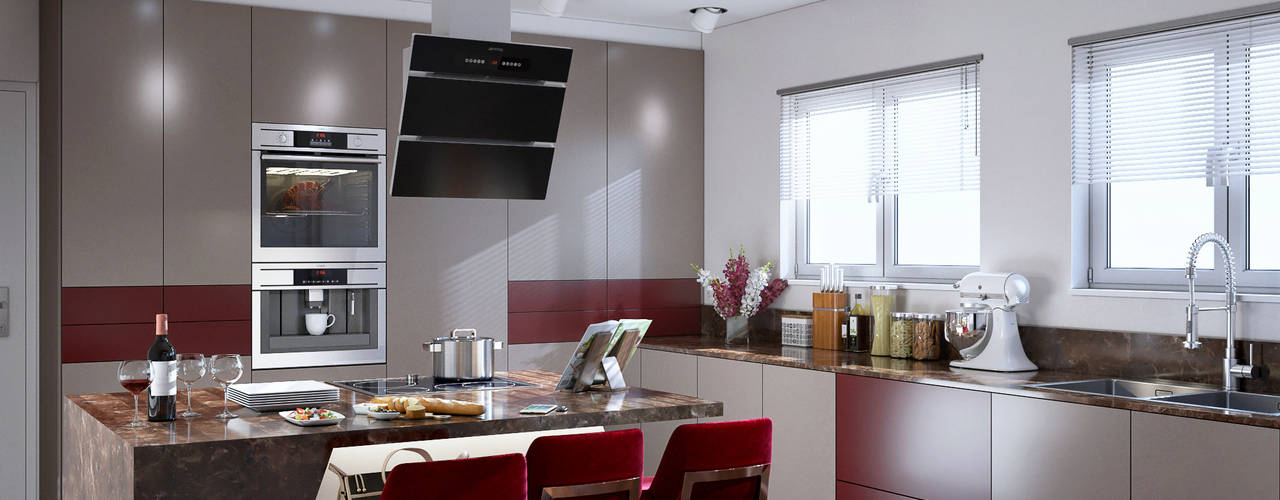 Burgundy Gloss Kitchen, Linken Designs Linken Designs Cozinhas embutidas Madeira Acabamento em madeira