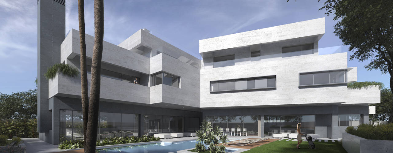 Vivienda unifamiliar en Madrid, ARQZONE 3D+Design Studio ARQZONE 3D+Design Studio Eengezinswoning Kalksteen