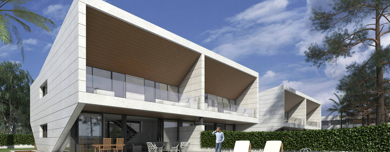 Promoción viviendas pareadas, ARQZONE 3D+Design Studio ARQZONE 3D+Design Studio Modern houses Limestone