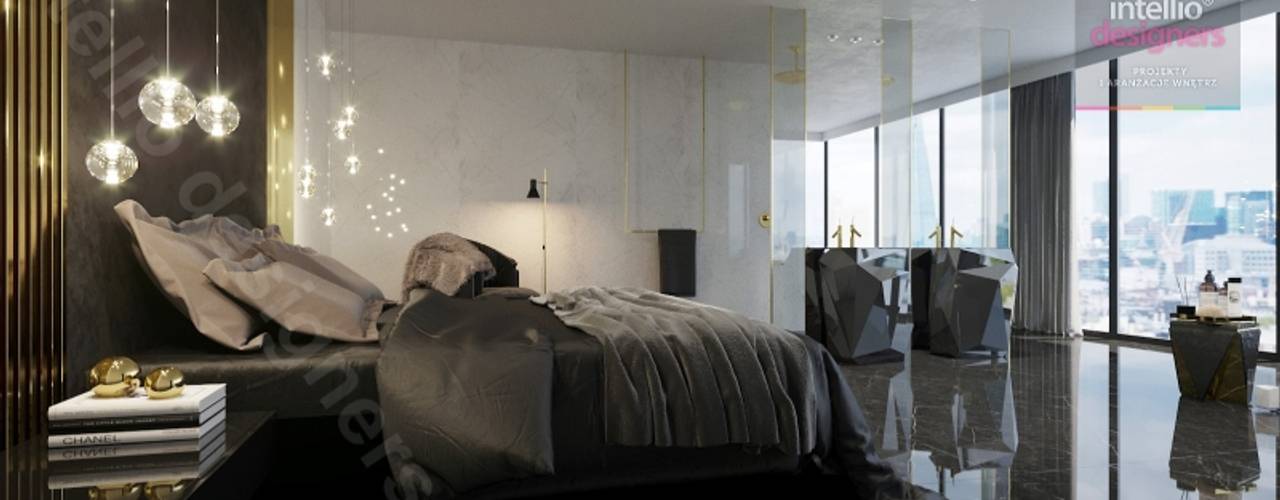 Penthouse od Intellio designers , Intellio designers Intellio designers Minimalistyczna sypialnia