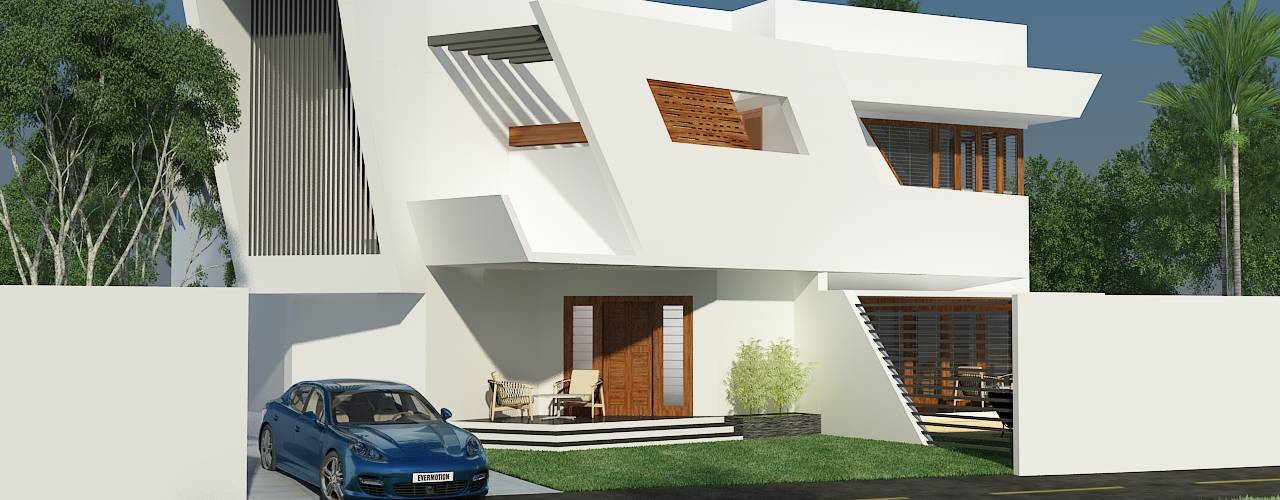 House Exterior Rendered 3D Views, S Squared Architects Pvt Ltd. S Squared Architects Pvt Ltd. Multi-Family house Bricks White