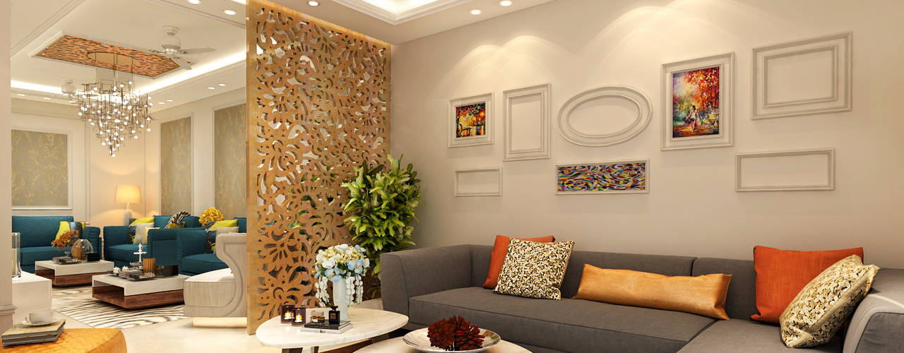 DDA flat at Rohini, Design Essentials Design Essentials Colonial style living room
