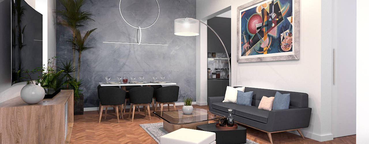 Apartamento no Arco do Cego, aponto aponto Livings modernos: Ideas, imágenes y decoración Madera maciza Multicolor