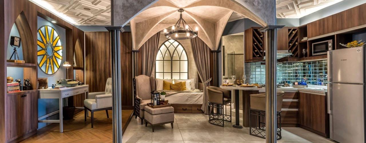 Neo gothic studio (exhibit), Geraldine Oliva Interior Design Geraldine Oliva Interior Design غرفة المعيشة