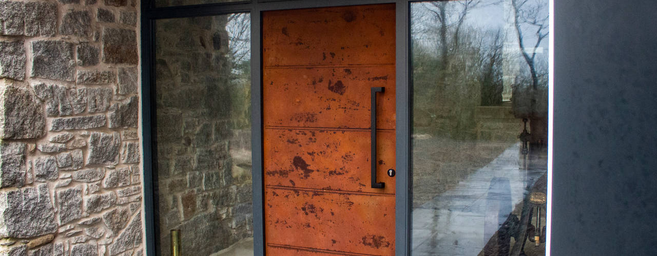 Oxidised metal entrance door, Camel Glass Camel Glass Puertas de entrada Hierro/Acero