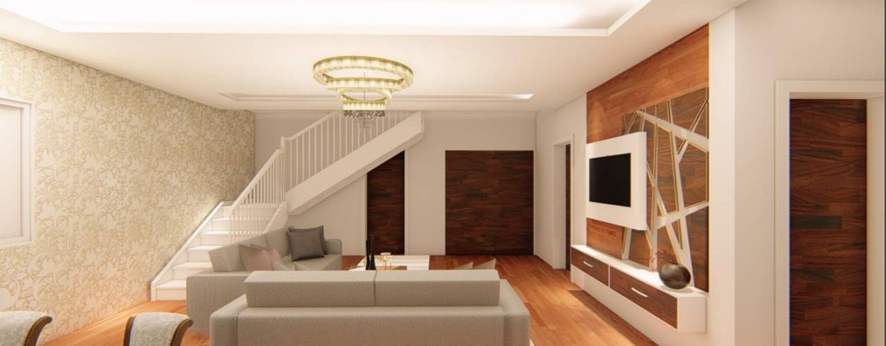 Elegant Interiors for a 3 BHK VILLA at Chennai, Aikaa Designs Aikaa Designs Minimalistische woonkamers Multiplex