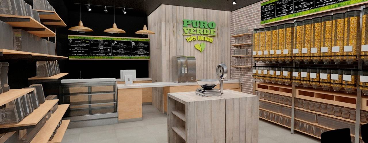 Modelo 3D para Café Vegano Puro Verde, AUTANA estudio AUTANA estudio Espacios comerciales Madera Acabado en madera