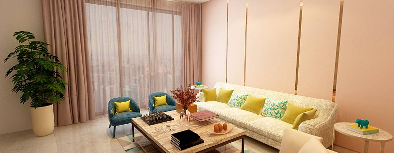 LIVING AND DINING AREA DESIGN (GURGAON), Matter Of Space Pvt. Ltd. Matter Of Space Pvt. Ltd. Modern living room Glass Pink