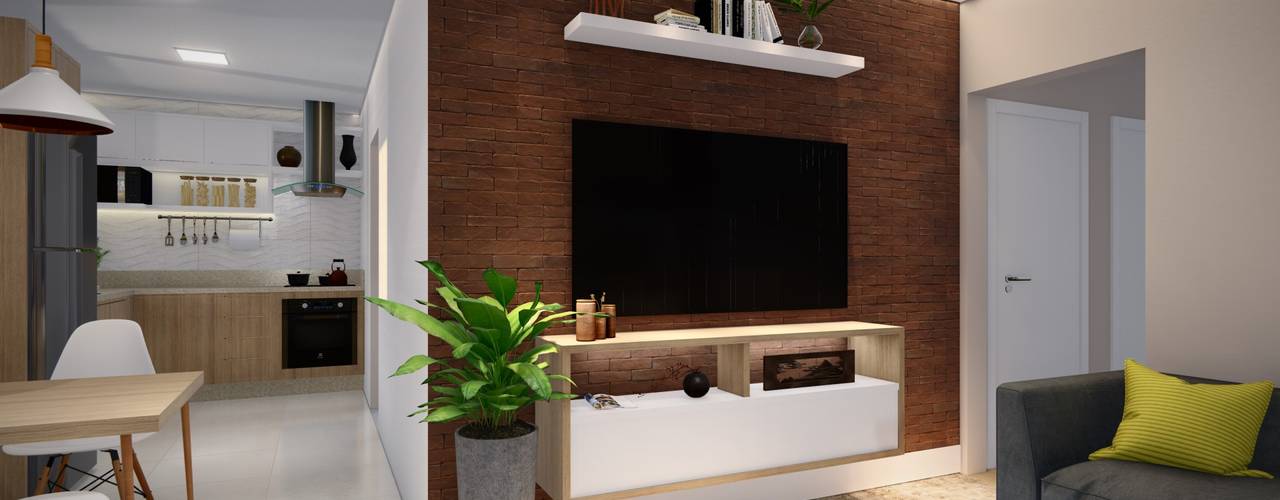 Sala Integrada com Cozinha , Studio MP Interiores Studio MP Interiores غرفة المعيشة خشب Wood effect