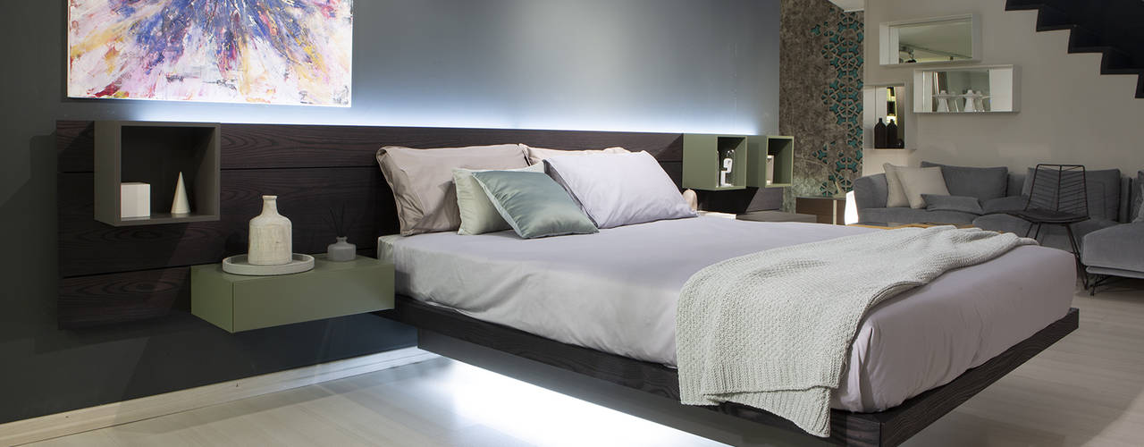 Sorvolo: Il letto sospeso Sorvolo è il sistema letto multi accessoriato, Fimar srl Fimar srl Dormitorios modernos